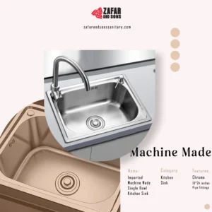 Imported 18 24 inches Machine Made Single Bowl Kitchen Sink With Complete Fittings - featured image