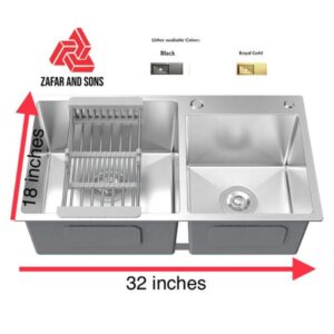 Imported handmade double bowl kitchen sink with complete fittings-product image 3