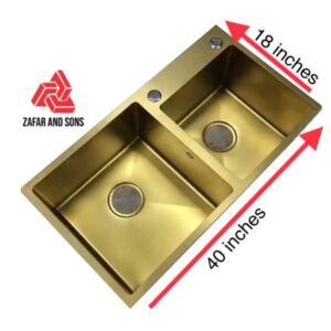 Imported handmade double bowl kitchen sink with complete fittings-product image 3